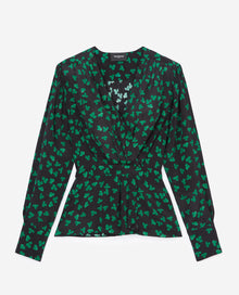 Flowing And Top With Floral Print | Women | Black x Green