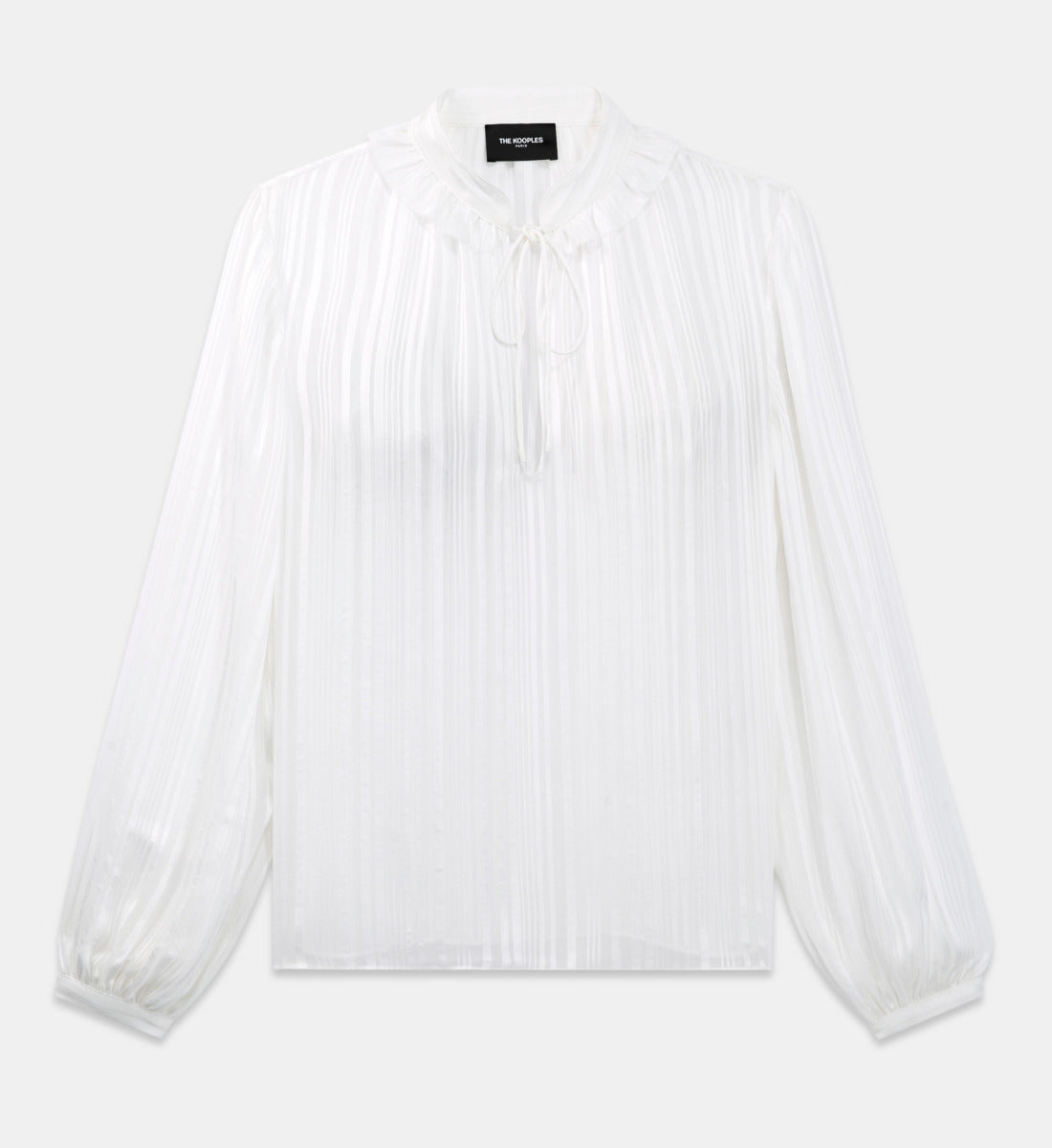 Loose-Fitting Knotted Collar Striped Ecru Top | Women | White