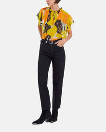 Flowing Printed Top With Frills | Women | Yellow