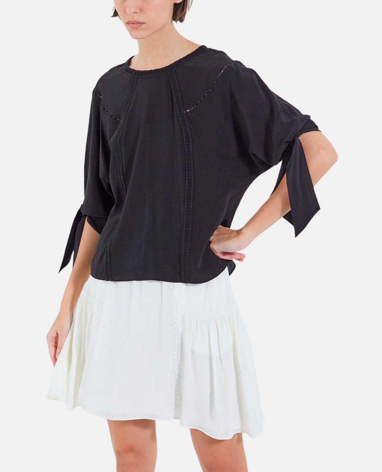 Silk Top With Three-Quarter Length Sleeves | Women | Black