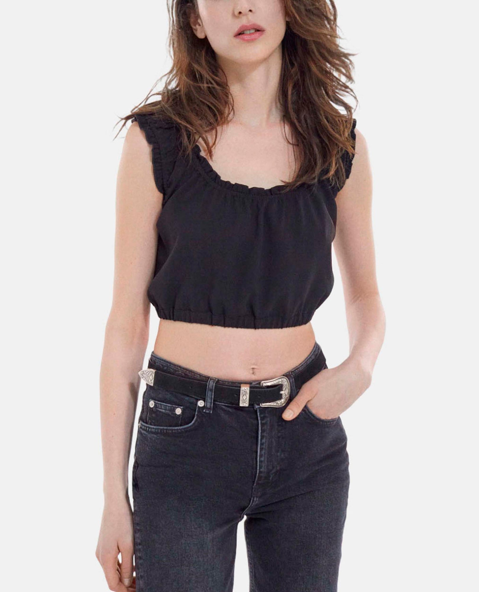 Crepe Top With Short Puffed Sleeves | Women | Black