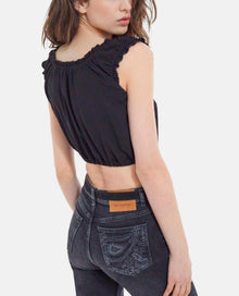 Crepe Top With Short Puffed Sleeves | Women | Black