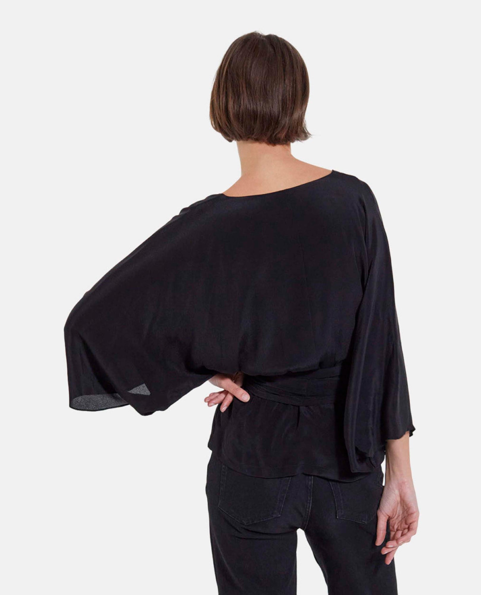 Kimono Top With Long Draped Sleeves | Women | Black