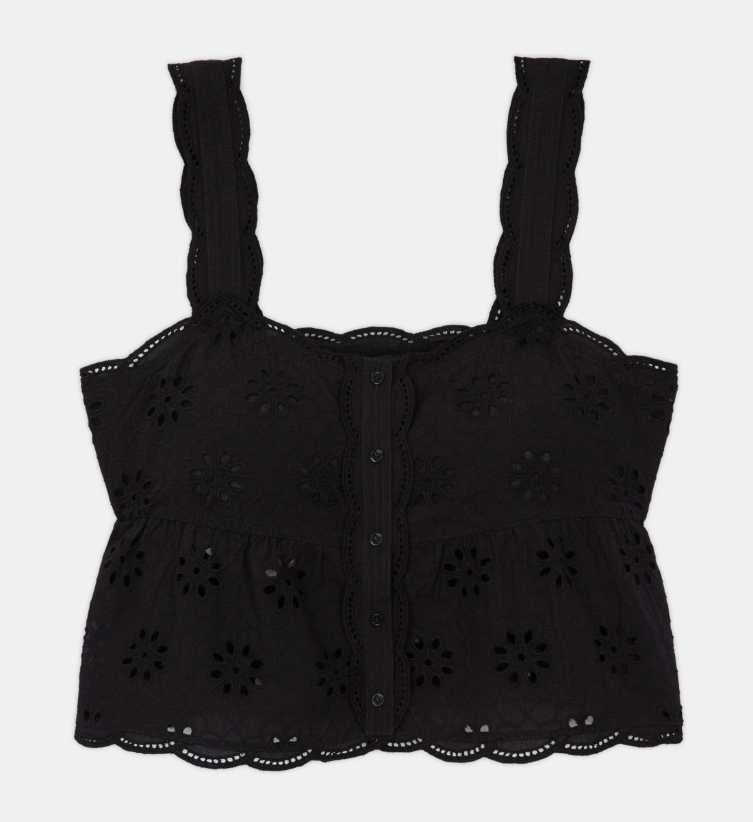 Short Top With Broderie Anglaise | Women | Black