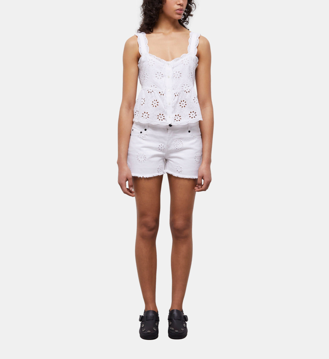 Short Top With Broderie Anglaise | Women | White