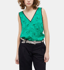 Printed Top With Lace Details | Women | Green