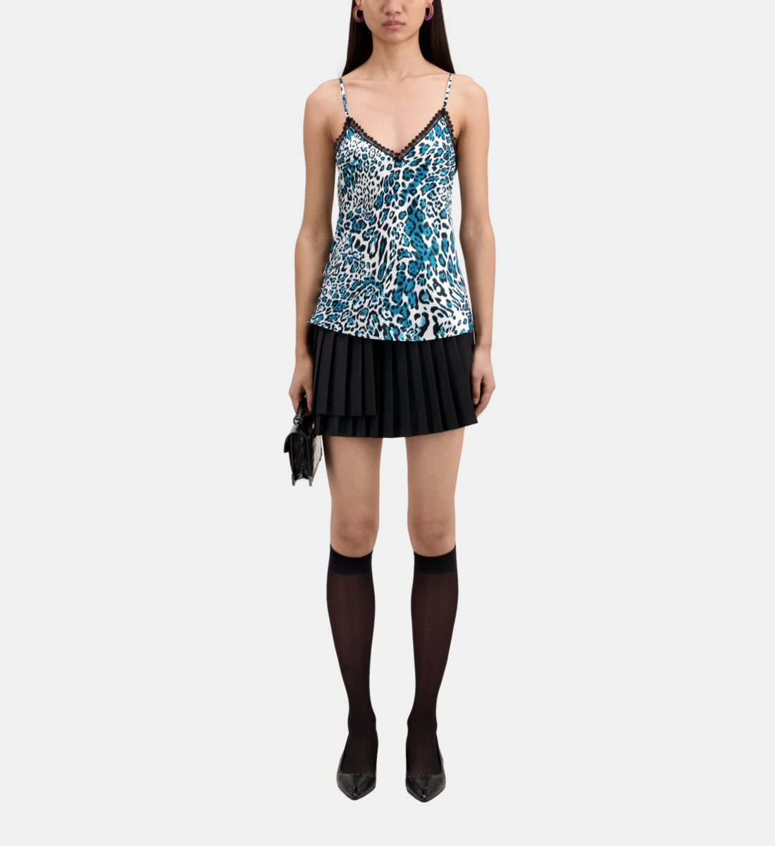 Printed Silk Camisole With Lace Details | Women | Blue White