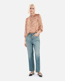 Flower Print Silk Top | Women | Camel x Brown