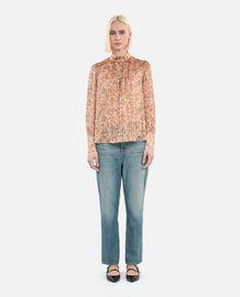 Flower Print Silk Top | Women | Camel x Brown