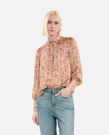 Flower Print Silk Top | Women | Camel x Brown