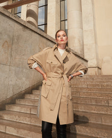 Dual Fabric Long Checked Coat | Women | Beige