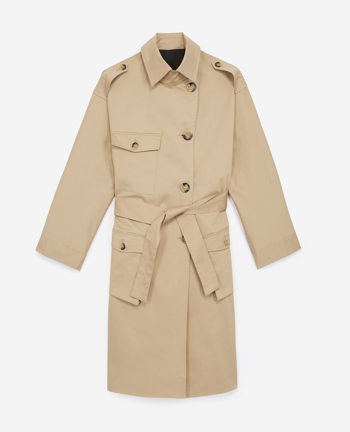 Dual Fabric Long Checked Coat | Women | Beige