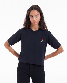 Cotton T-Shirt W/ Matchstick Embroidery | Women | Black