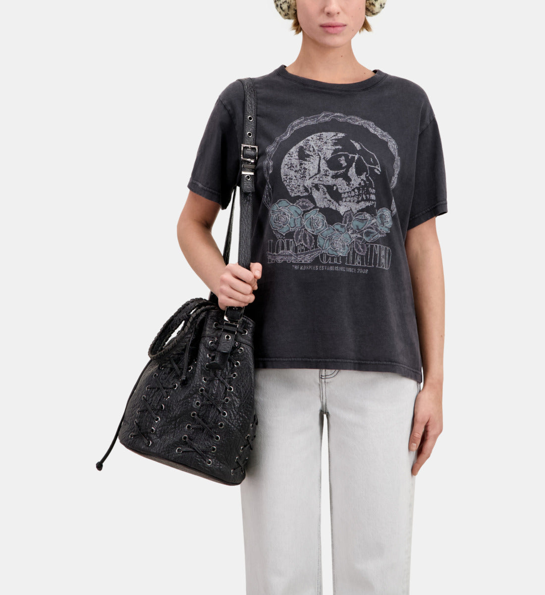 T-Shirt With Vintage Skull Serigraphy | Women | Black Washed