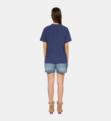 Blue T-Shirt With Lacing And Eagle Serigraphy | Women | Washed Navy