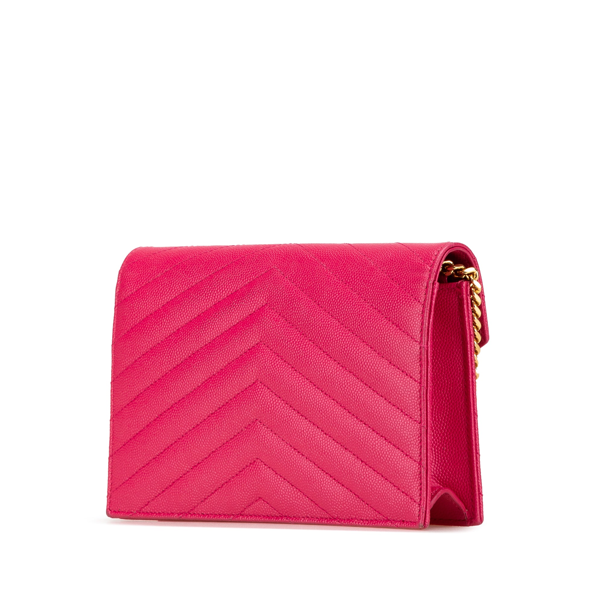 Saint Laurent | Pre-Owned Grain De Poudre Cassandre Envelope Chain Wallet | Pink/Hot Pink