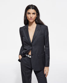 Striped Wool Suit Jacket | Women | Black x White