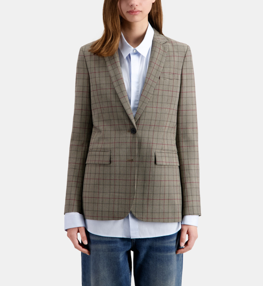 Beige And Prince Of Wales Blazer | Women | Ecru x Black x Burgundy