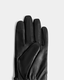 The image shows the upper half of the PARKER - M425502 Black men’s leather glove by Rudsak, palm-up on a plain light gray background.