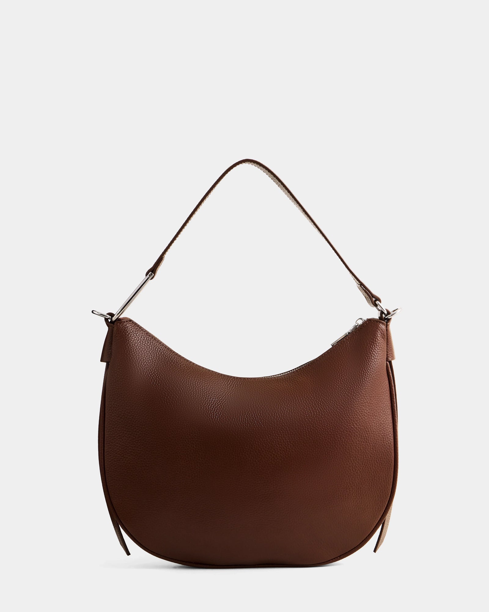 The Rudsak SYLVIA - L325515 Mocha is a brown leather hobo handbag with a crescent silhouette and single shoulder strap, ideal as a women’s leather shoulder bag, shown on a plain white background.