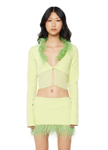 Womens | Feather Trim Button Top | Lime