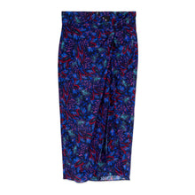 Feather Print Midi Skirt With Twist | Women | Blue Red