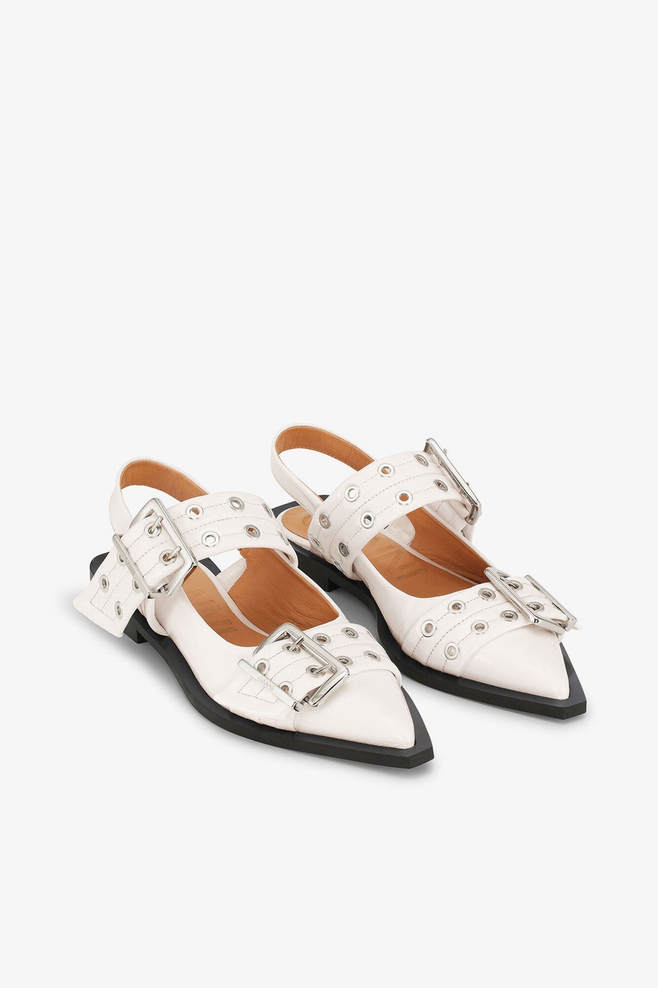Feminine Buckle Ballerinas in Ivory | Egret