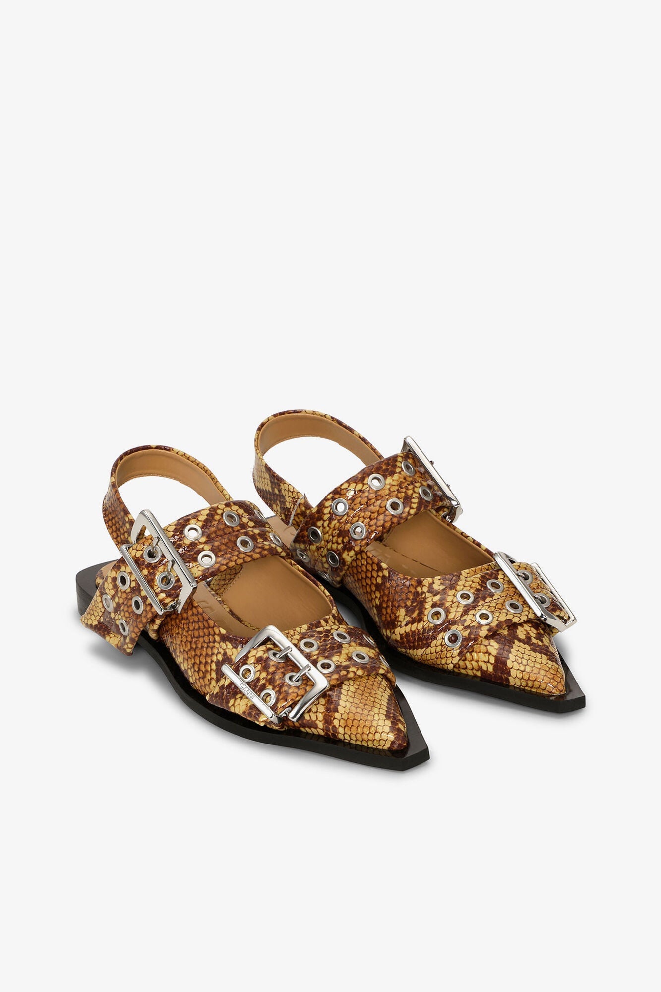 Feminine Buckle Ballerinas in Snake | Buckthorn Brown