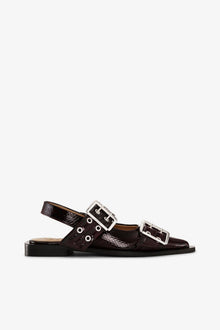 Feminine Buckle Ballerinas in Snake | Dark Burgundy