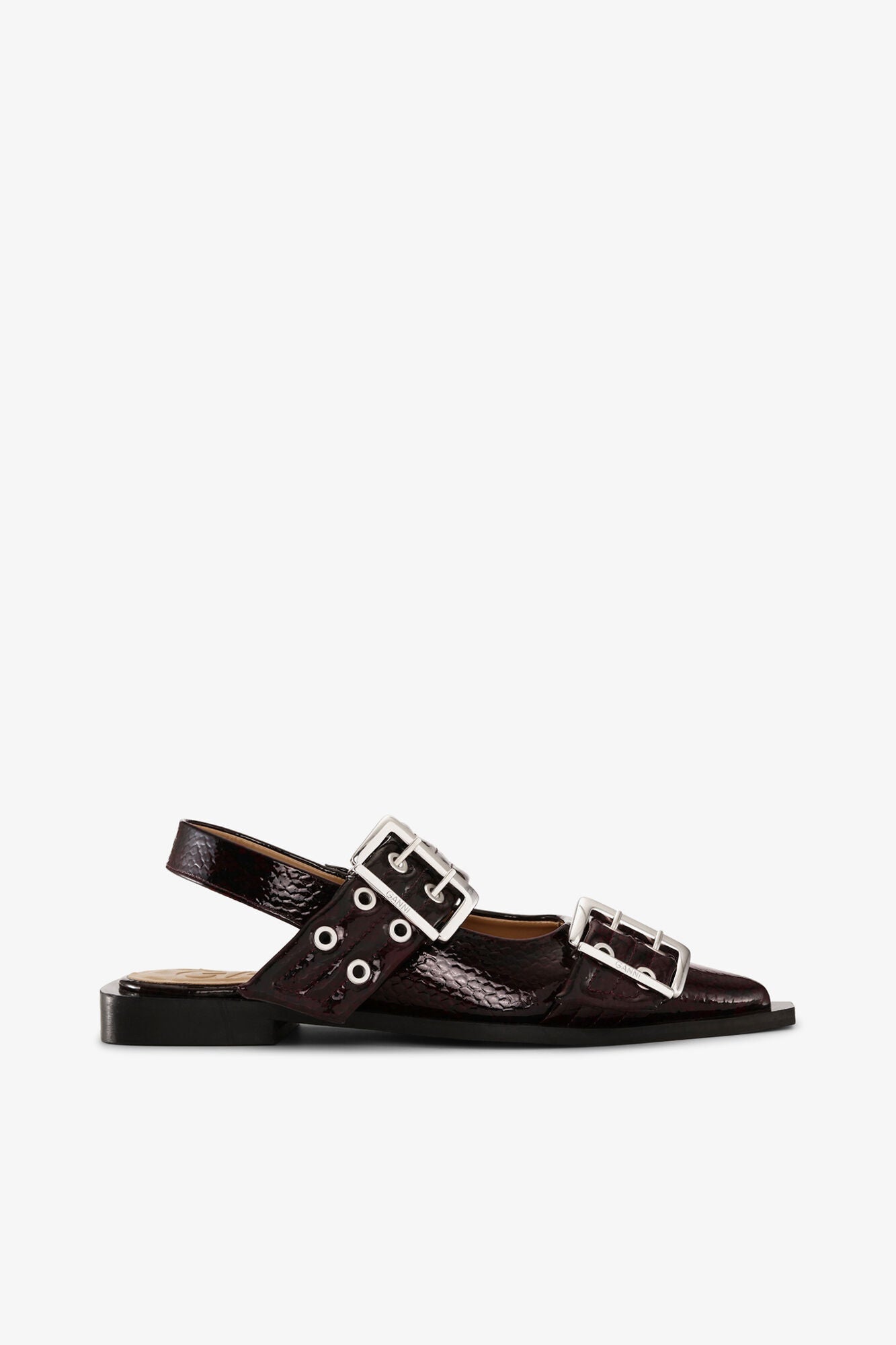 Feminine Buckle Ballerinas in Snake | Dark Burgundy