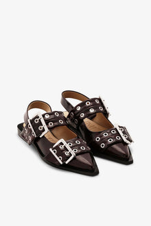 Feminine Buckle Ballerinas in Snake | Dark Burgundy