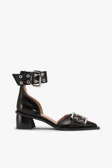 Feminine Buckle Open Cut Pumps | Black (V1)