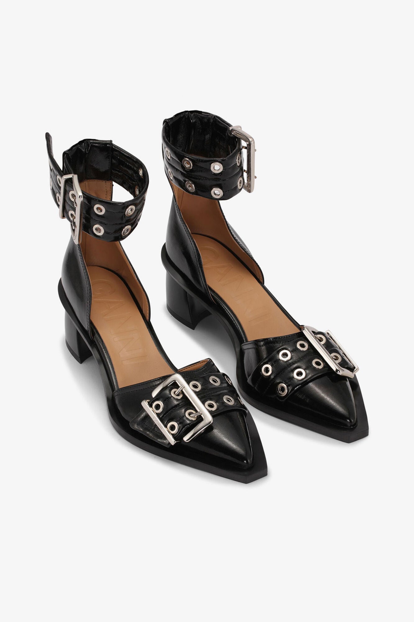 Feminine Buckle Open Cut Pumps | Black (V1)
