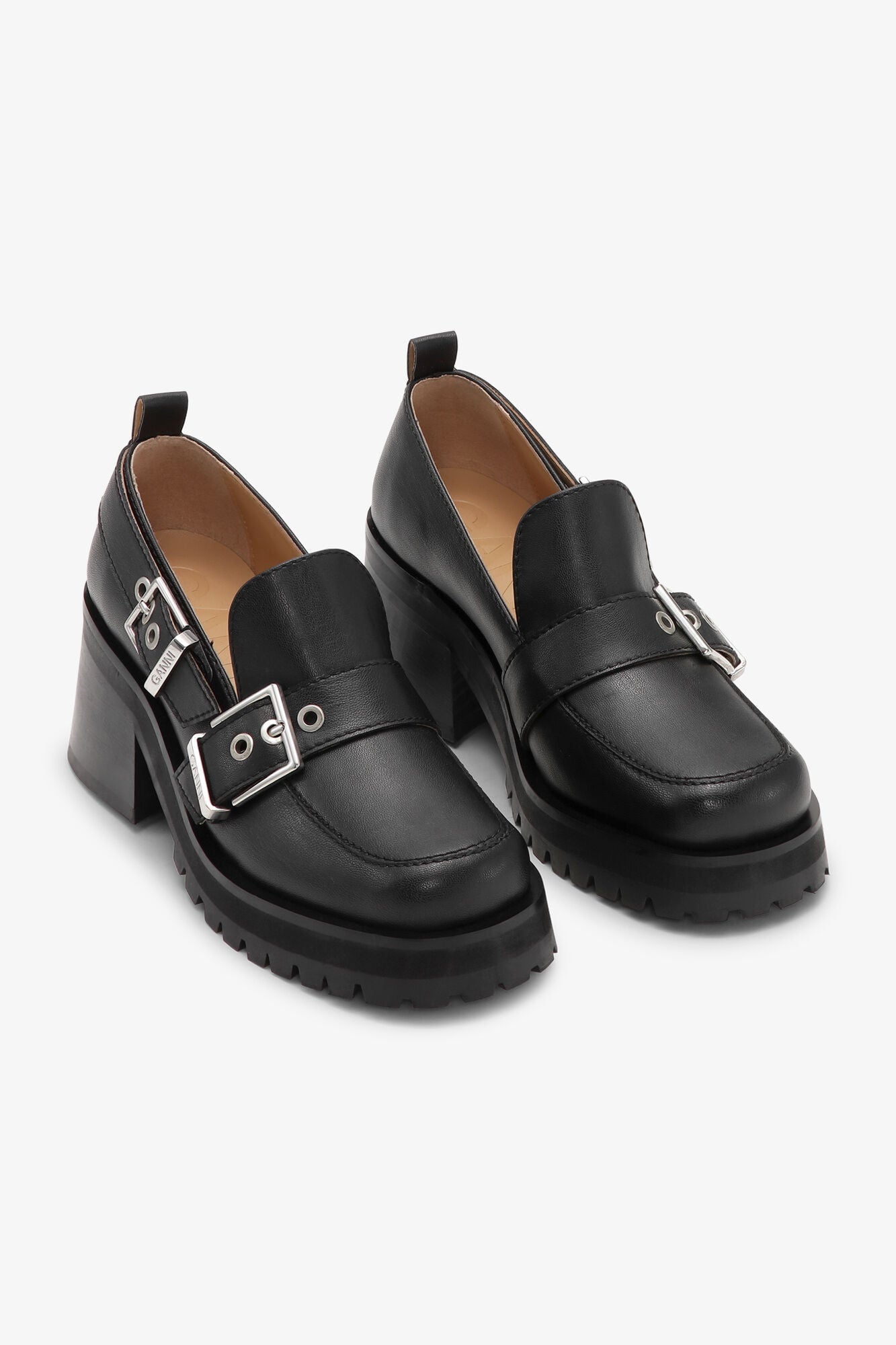 Feminine Buckle Platform Loafers | Black