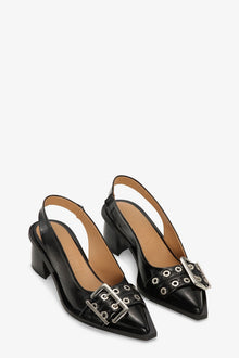 Feminine Buckle Slingback Pumps | Black