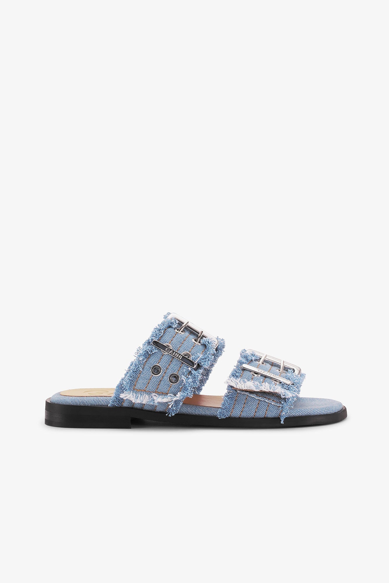 Feminine Buckle Two Strap Sandals in | Faded Denim