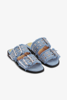 Feminine Buckle Two Strap Sandals in | Faded Denim