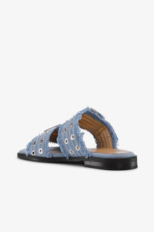 Feminine Buckle Two Strap Sandals in | Faded Denim