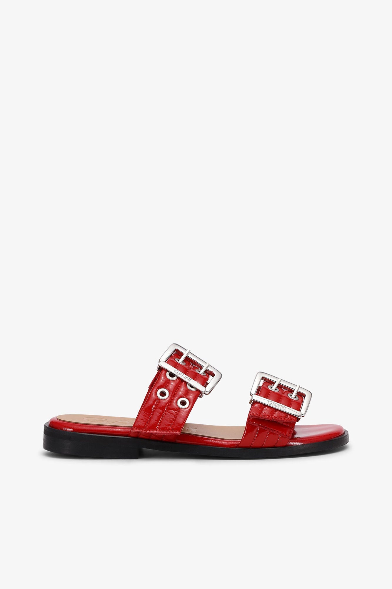 Feminine Buckle Two Strap Sandals in | Racing Red