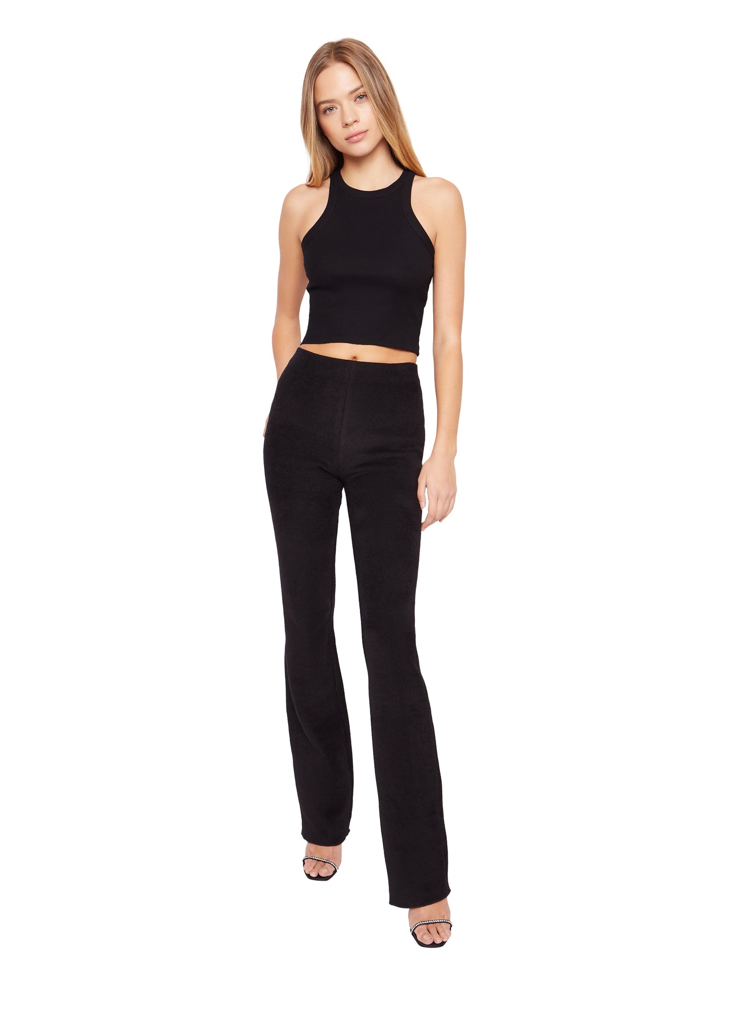 Womens | Flared Rib Knit Leggings | Black