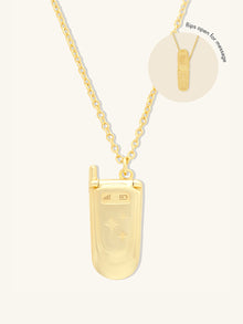Flip Phone Locket Necklace | 5A Grade Cubic Zirconia | 14K Gold Plated Brass