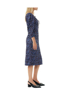 Floral Crinkled Satin U neck Midi Dress | Black