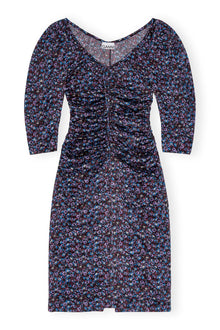 Floral Crinkled Satin U neck Midi Dress | Black