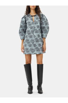 Floral Jacquard A Line Mini Dress | Illusion Blue