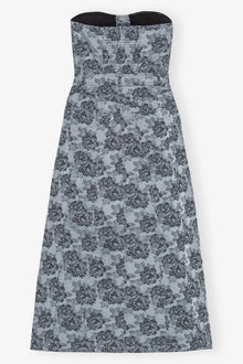 Floral Jacquard Long Corsage Dress | Illusion Blue