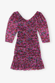 Floral Mesh Flounce Ruched Mini Dress | Fiji Flower