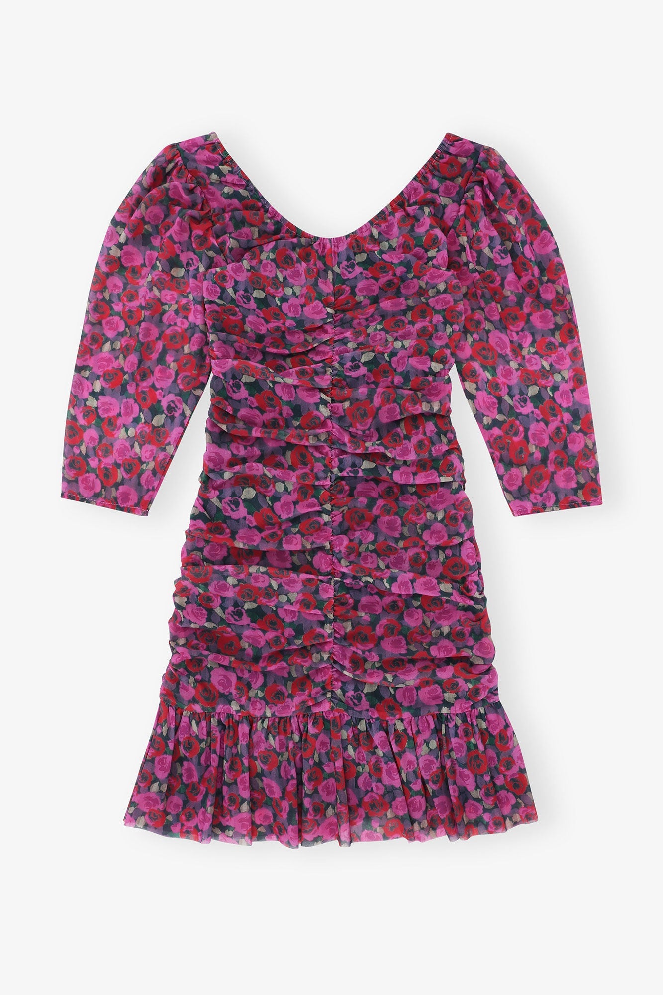 Floral Mesh Flounce Ruched Mini Dress | Fiji Flower