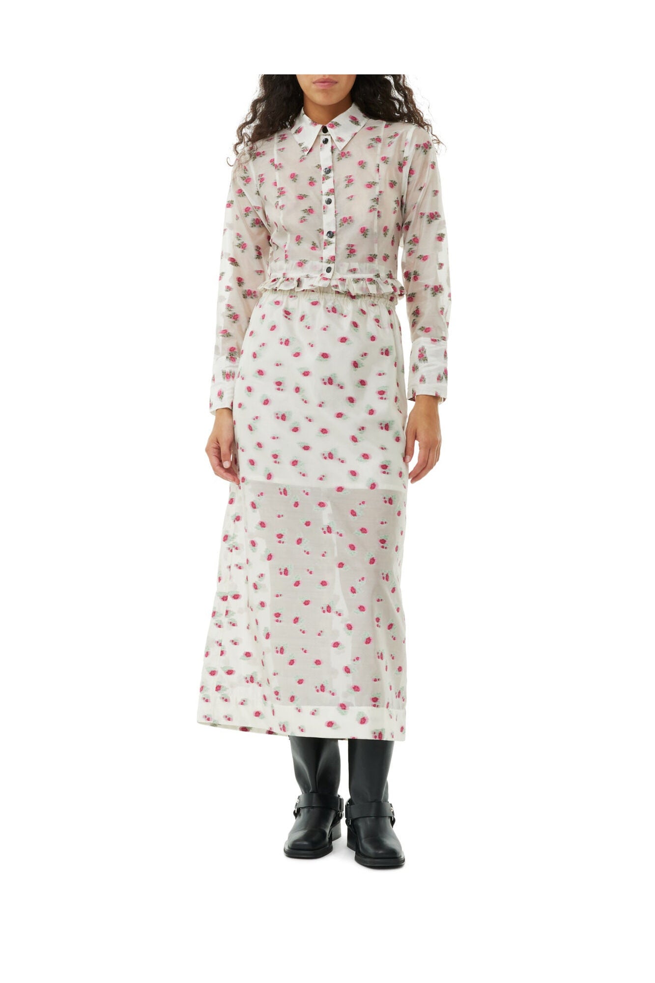 Floral Organza Jacquard Long Elasticated Skirt | Tofu