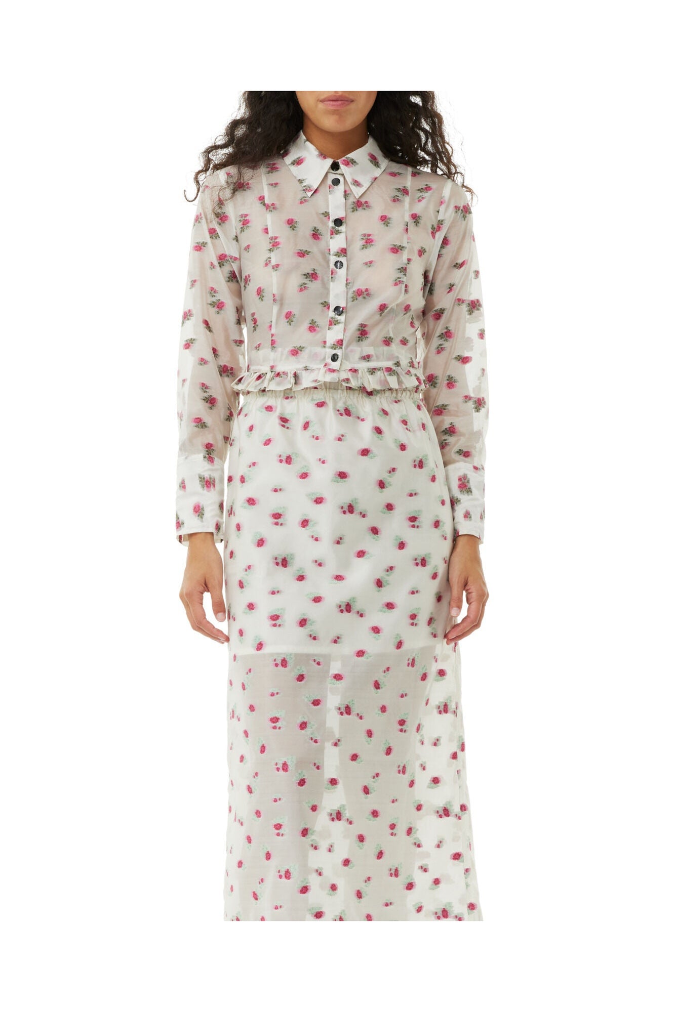 Floral Organza Jacquard Long Elasticated Skirt | Tofu