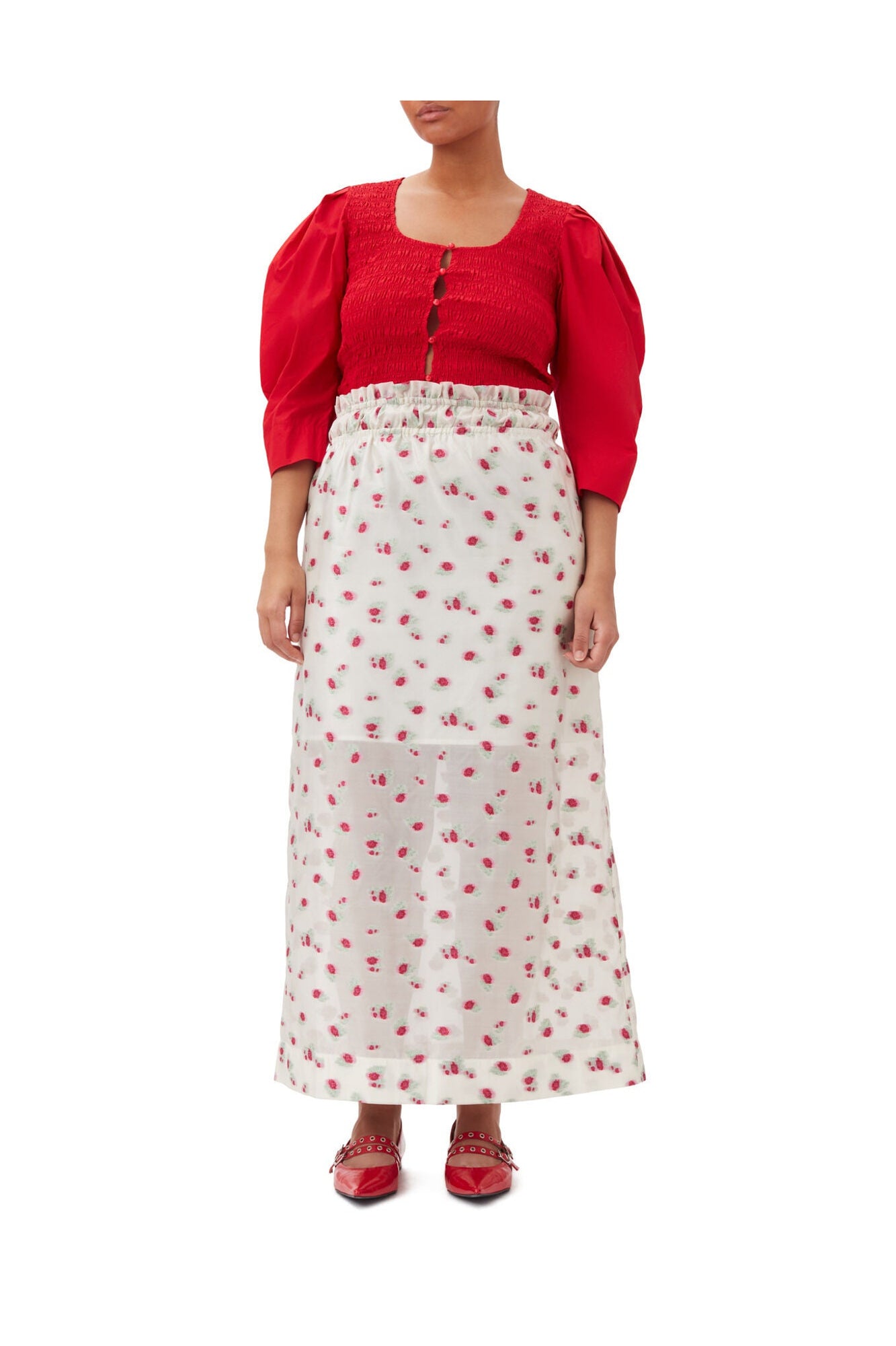 Floral Organza Jacquard Long Elasticated Skirt | Tofu